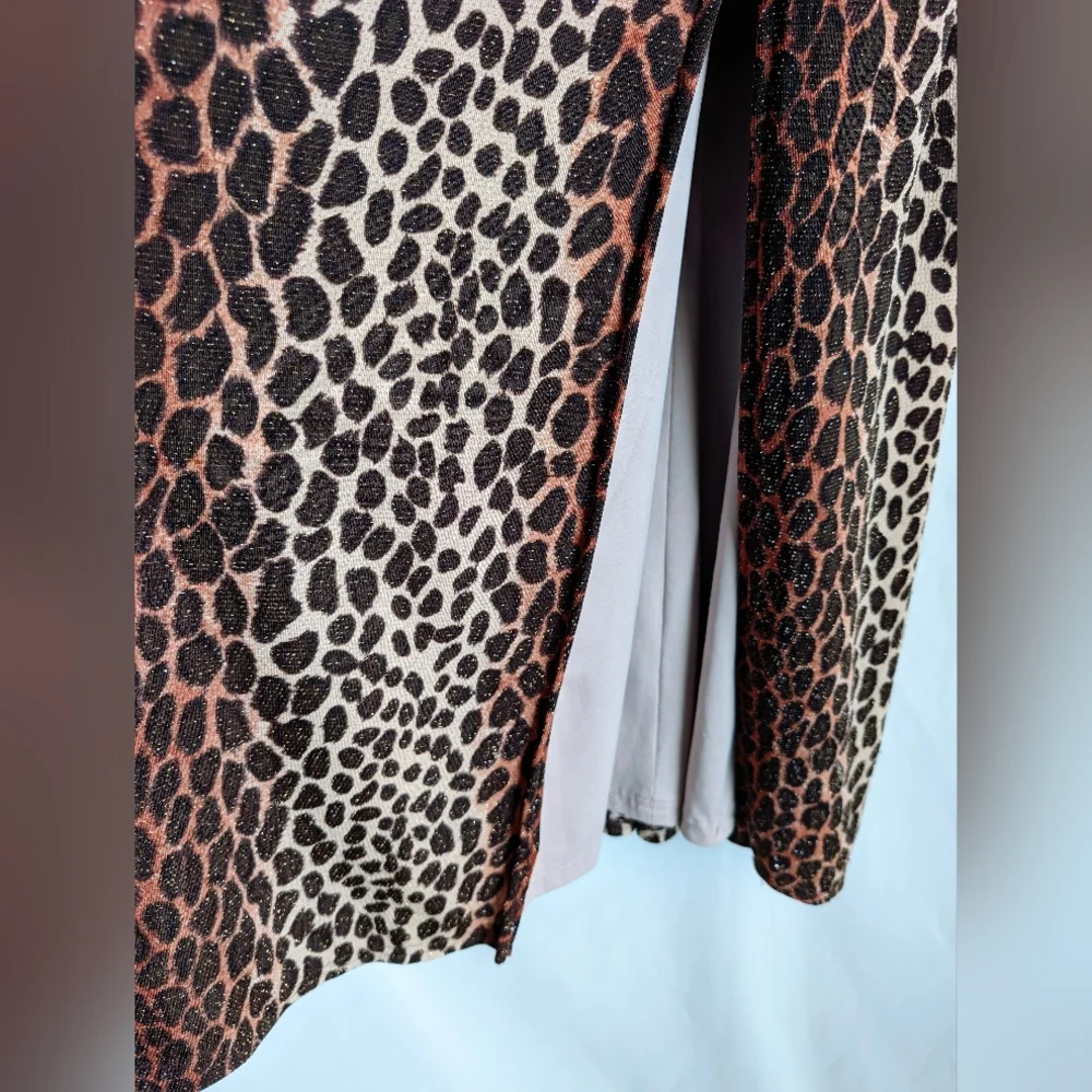 90s Vintage Tadashi Leopard Metallic Ruched Evening Dress Made In USA S